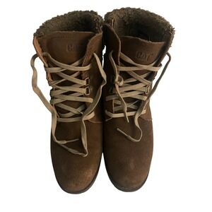 CAT Caterpillar Brown Suede Sherpa Trim Lace Up Ankle Boots P310610 Womens 7
